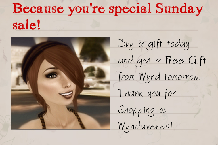 Sunday sale in Secondlife from Wyndaveres