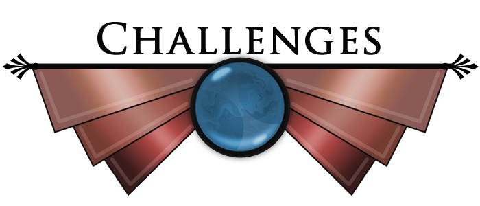 Second Life vintage retro graphic design of metal wings and a blue swirling gem titled - challenges