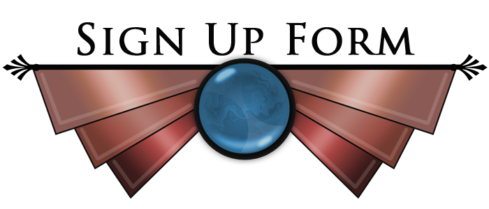 Second Life vintage retro graphic design of metal wings and a blue swirling gem titled - signup form